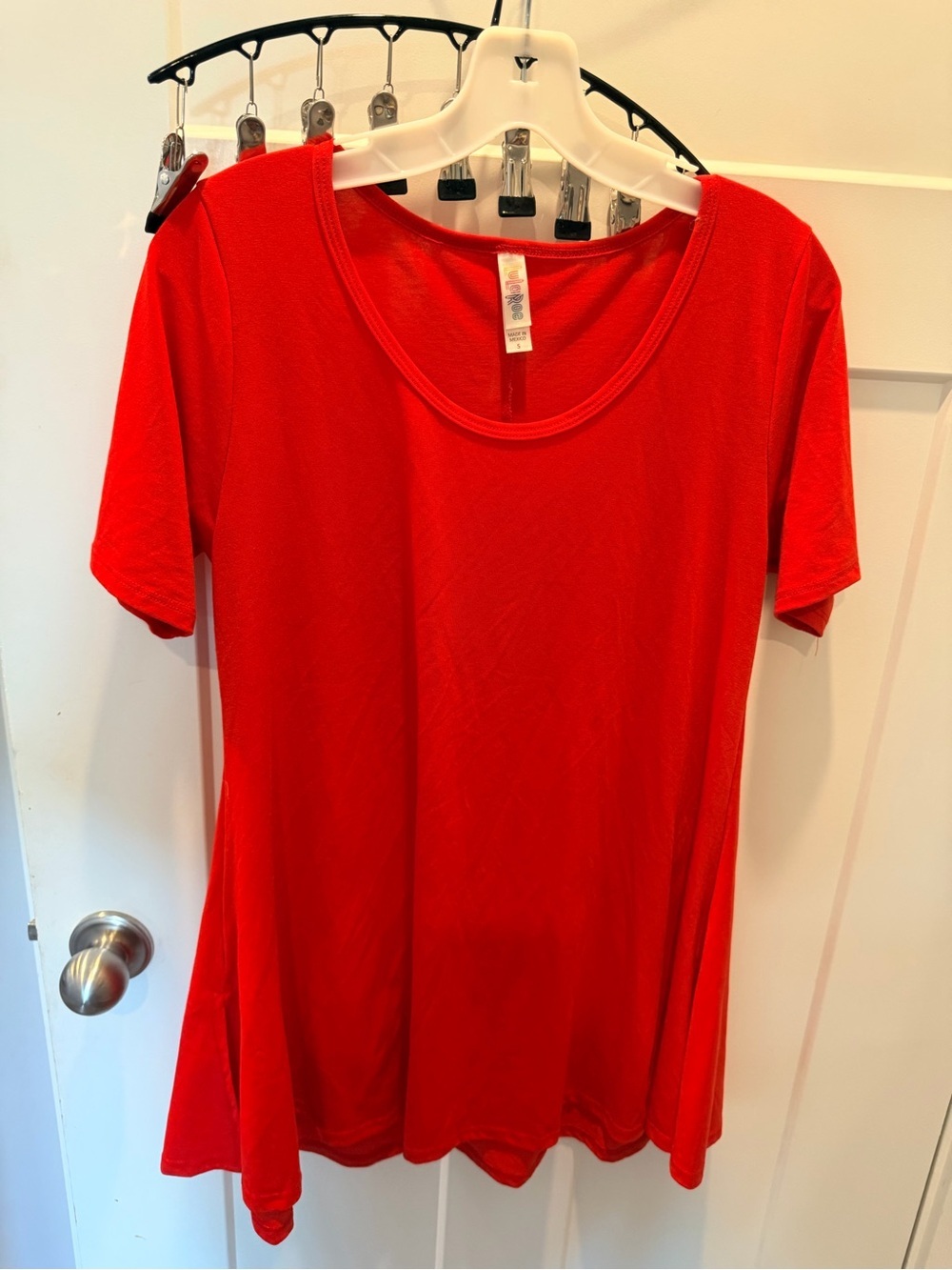 LuLaRoe Small Red Asymmetrical Handkerchief Hem Tunic Top